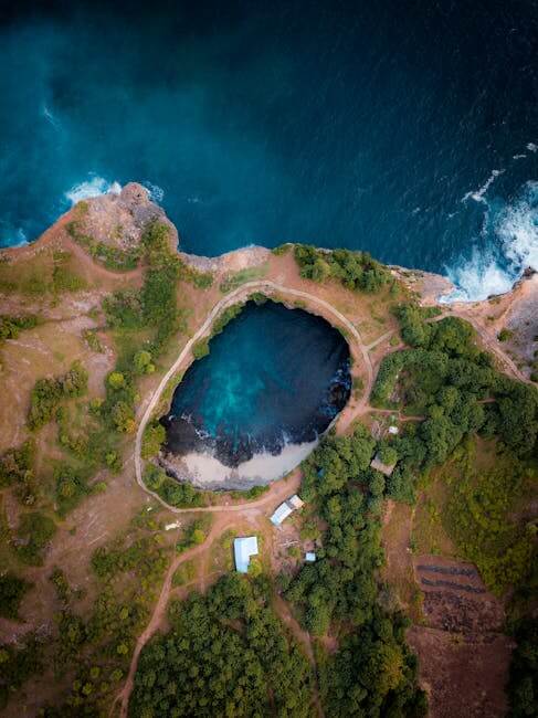 A breathtaking aerial view of the scenic Nusa Penida Lagoon in Bali, Indonesia. Perfect for travel and nature enthusiasts.